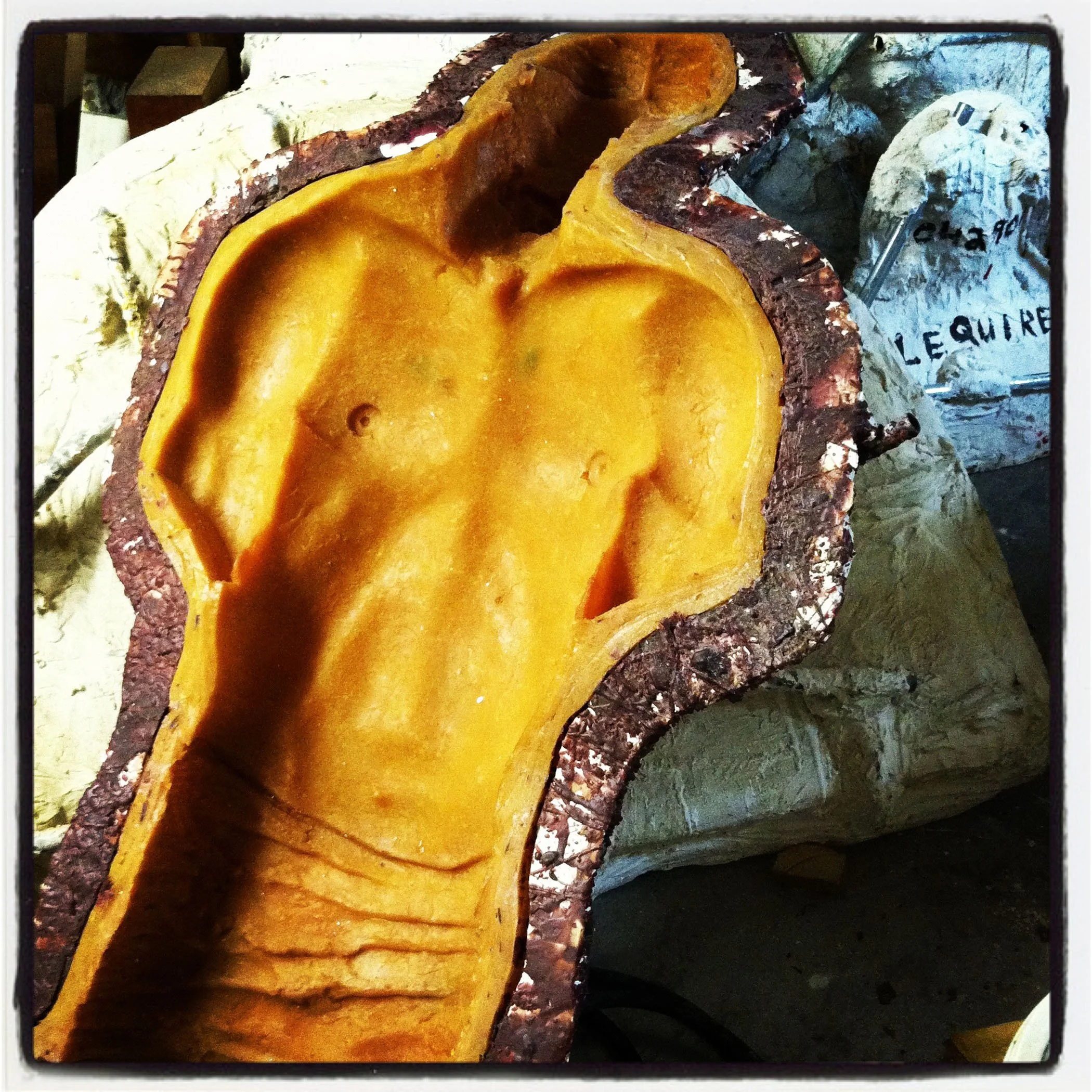 Close up of the inside of a sculpture mold