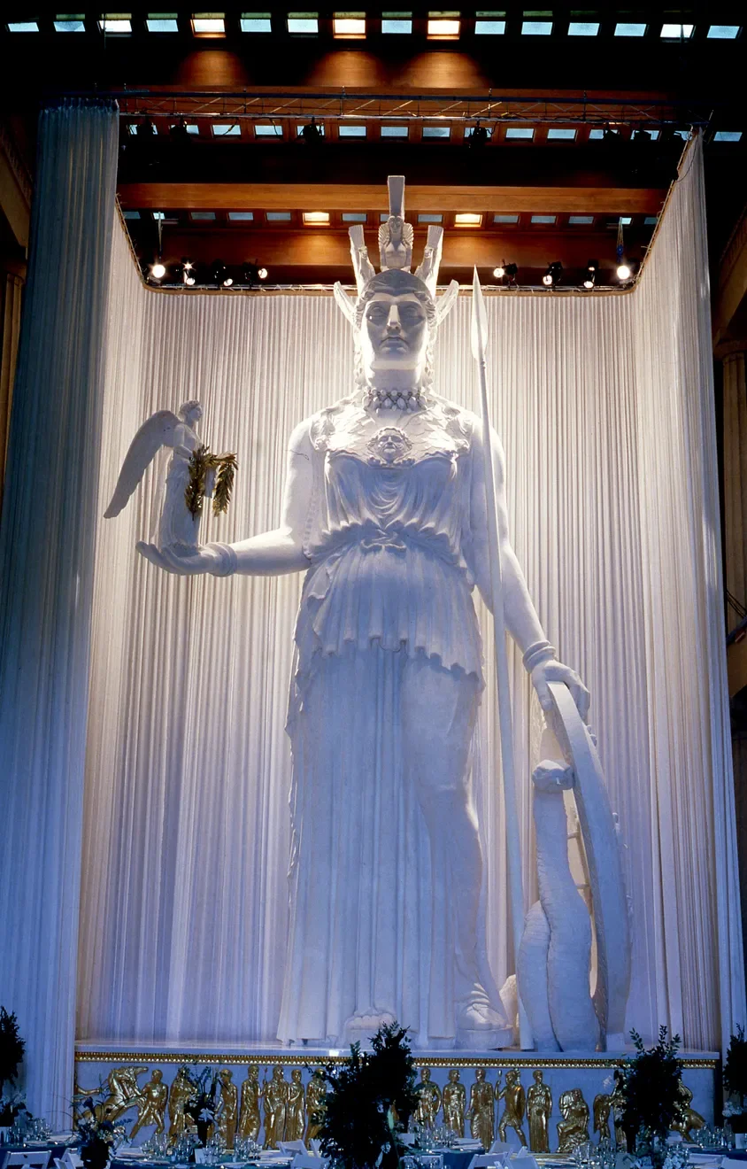 The Athena statue waits May 19, 1990, for her unveiling ceremonies the next day.
Bill Steber / The Tennessean