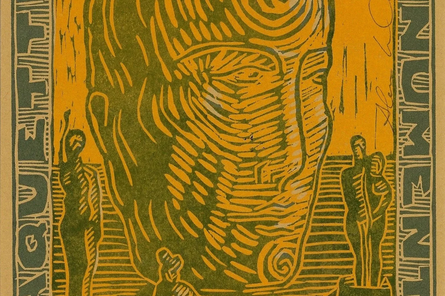 A stylized print of a man with a beard, with decorative borders and the name 'TUPAC' at the top.