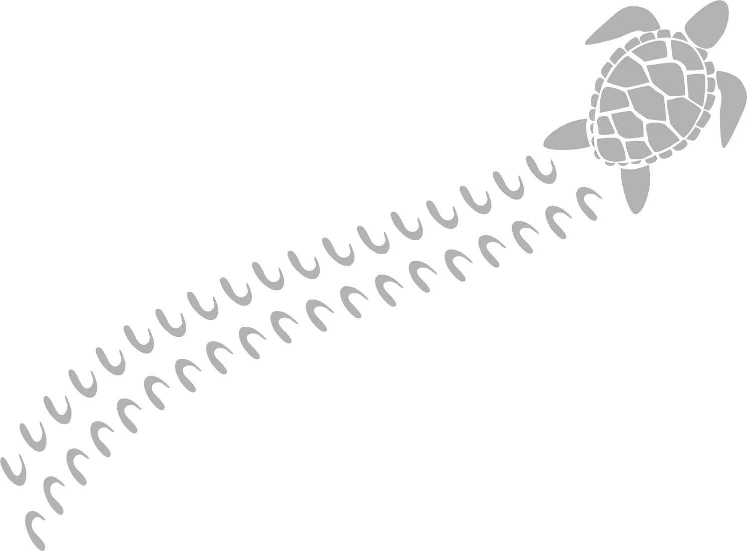 A gray illustration of a turtle with a patterned shell, swimming diagonally.