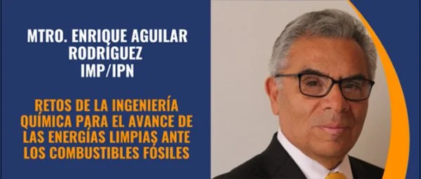 Una fábrica o planta industrial con altas chimeneas y un complejo sistema de tuberías, con un hombre sonriente, con bigote y calvo, en un recuadro circular.