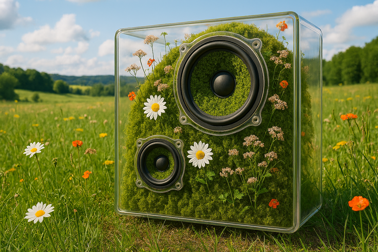 Botanical beats. A see through speaker filled with flowers.