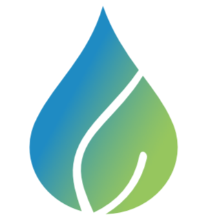 A stylized water droplet icon with a gradient of blue at the top and green at the bottom.