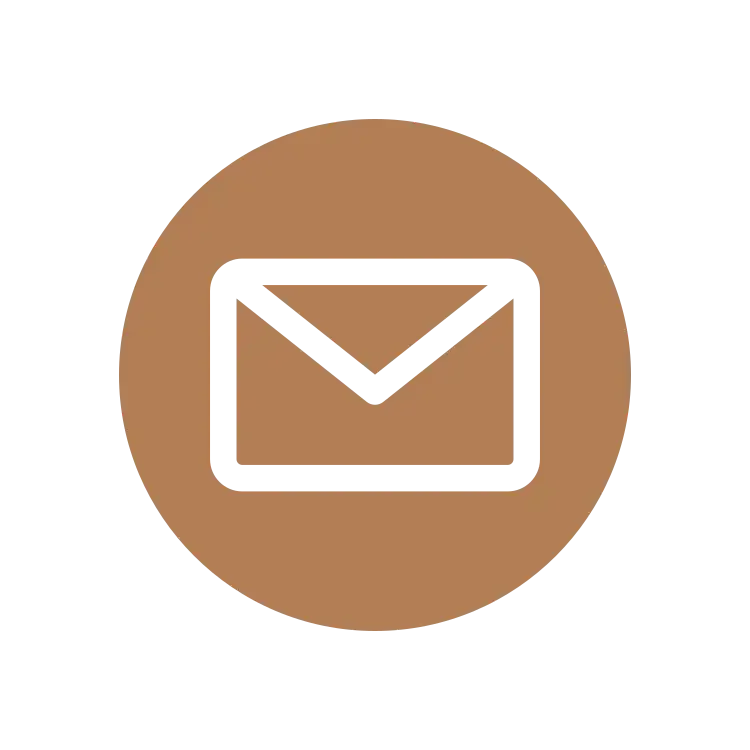 Icon of a brown circle with a black outline of an envelope or letter inside.