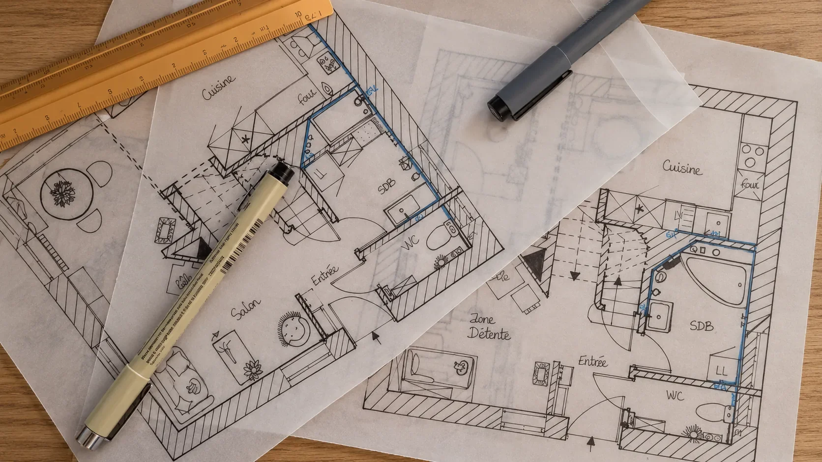 Plans d’aménagement intérieur pour un projet de rénovation de maison