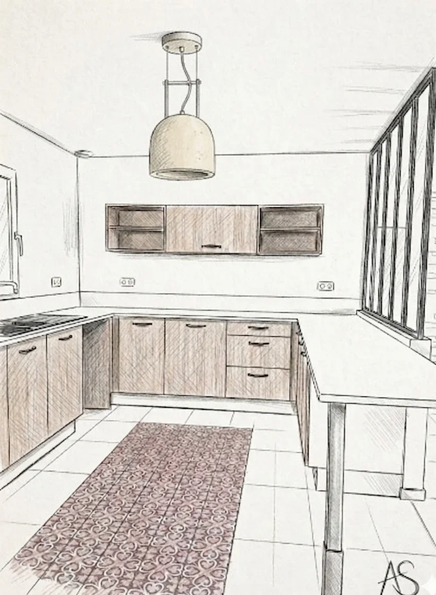Croquis d'aménagement de la future cuisine