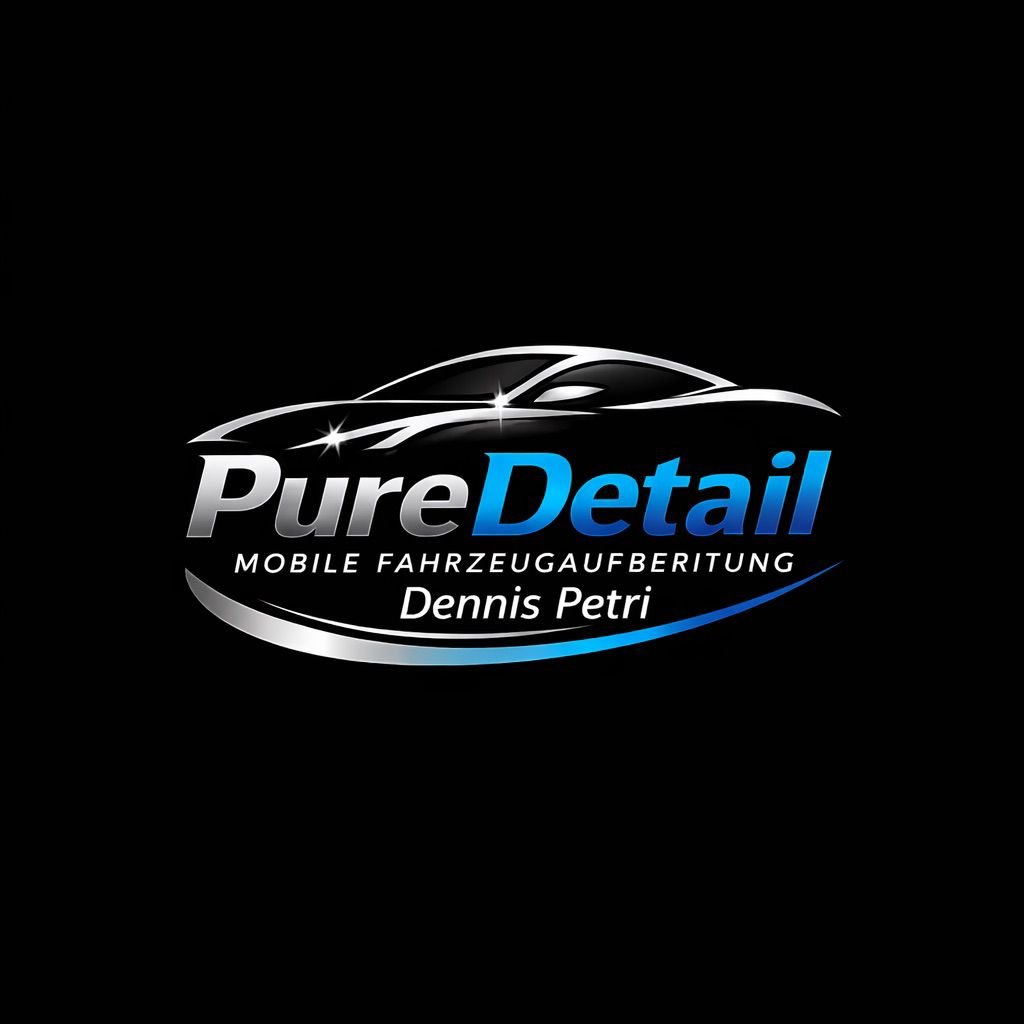 Logo für Pure Detail, Mobiles Fahrzeugaufbereitungsunternehmen, Inhaber Dennis Petri, auf schwarzem Hintergrund.