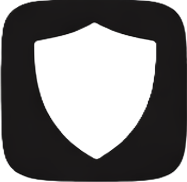 Icon of a shield with a person's head with black hair and no facial features.