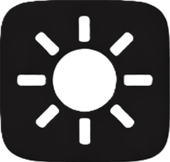 Icon of a sun on a black background, representing brightness or light settings.