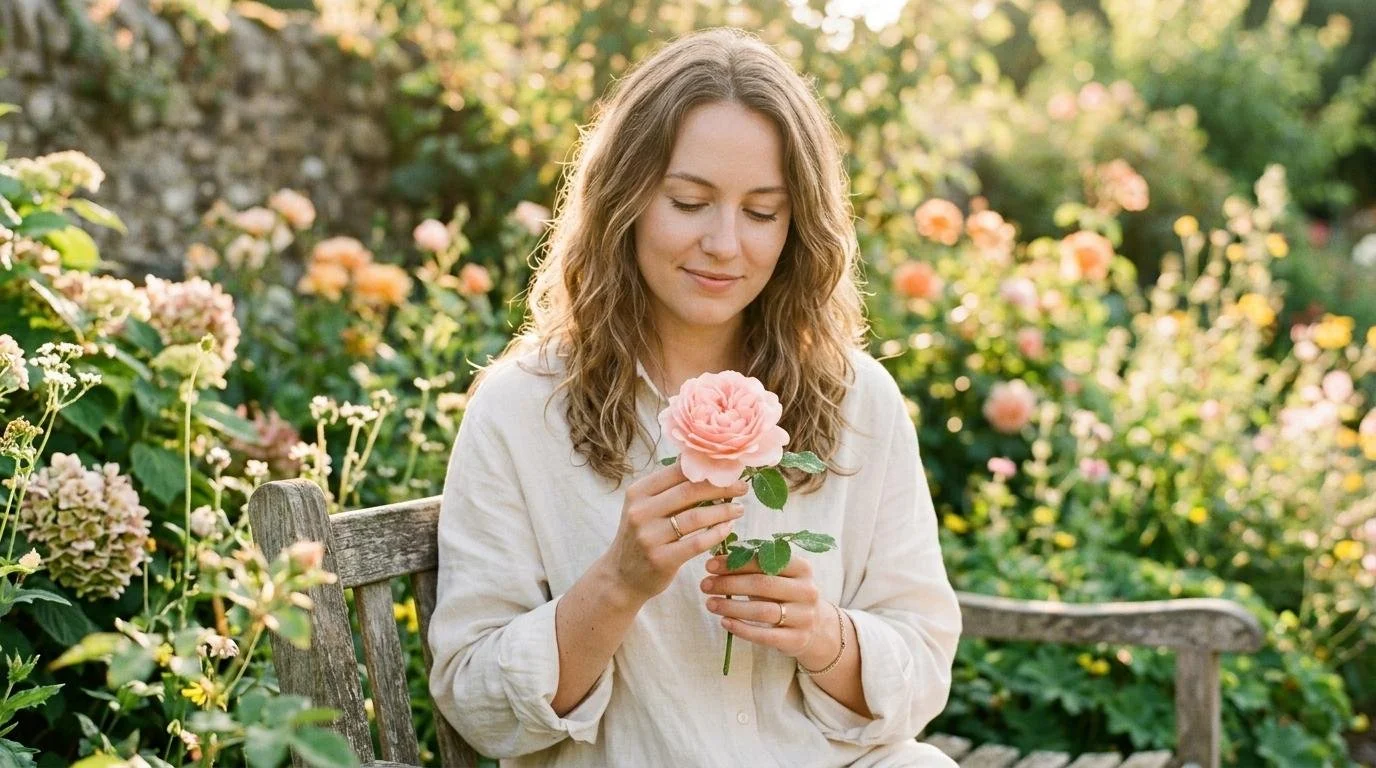 Calm woman practicing mindfulness in nature