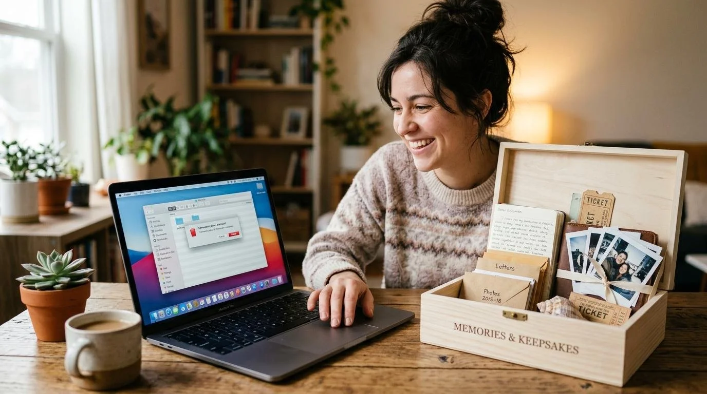 Organized workspace with digital and physical items