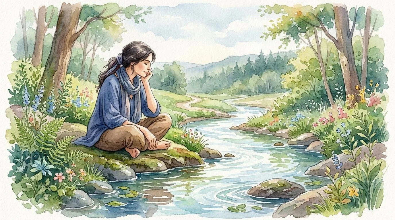 Calm woman embracing mindful feelings