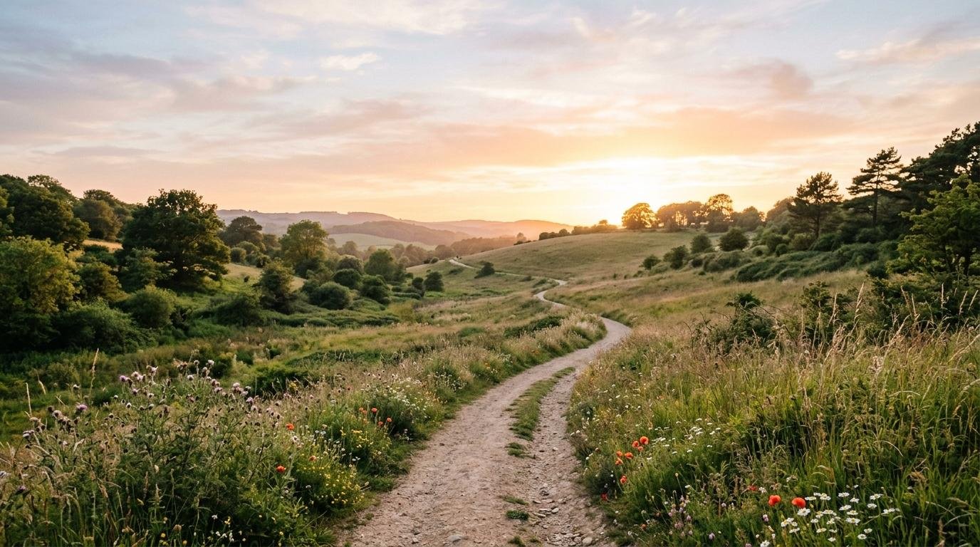 A peaceful path through a forest symbolizing gentle personal growth