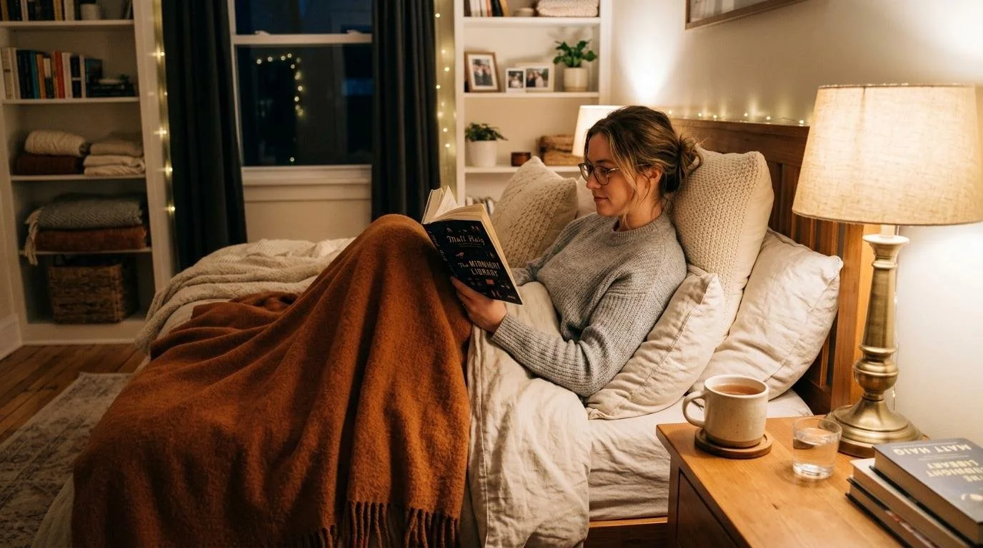 Evening calm with soft lighting and a cup of tea