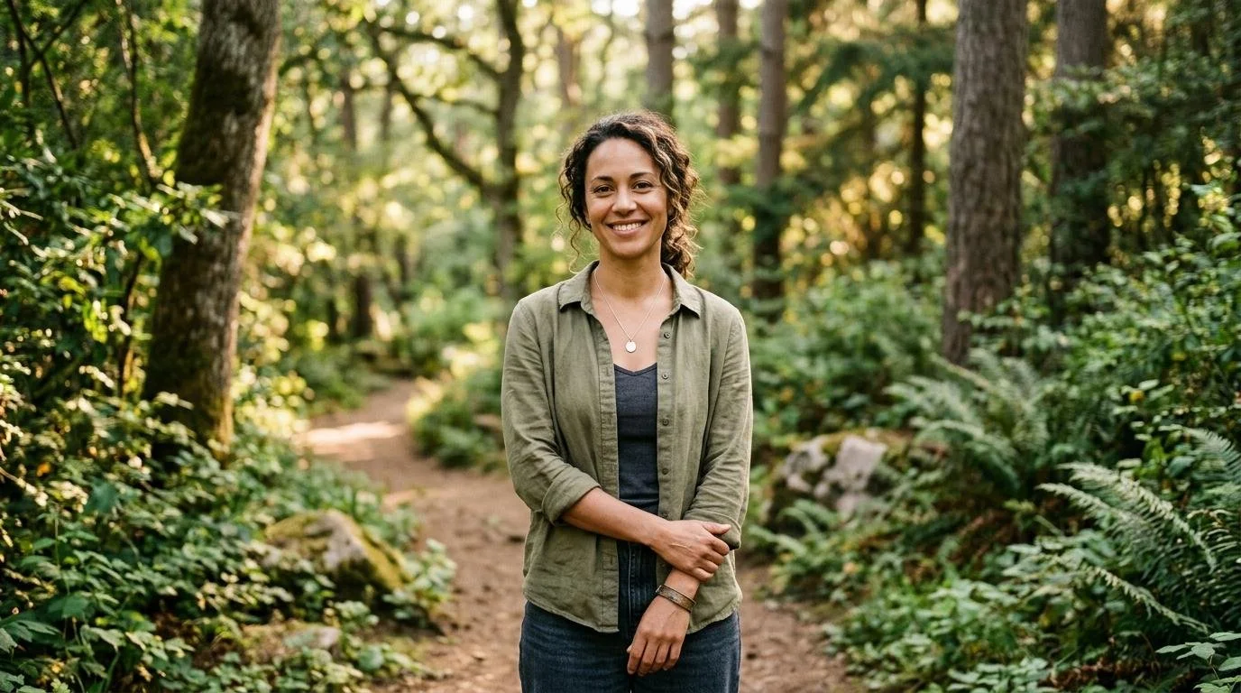 Peaceful woman embracing her energy