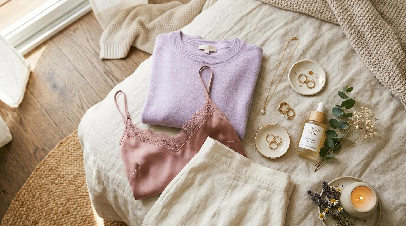Soft girl aesthetic with gentle colors and textures
