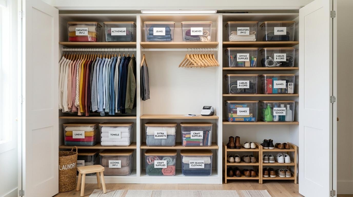 Organized minimalist living space with smart storage solutions