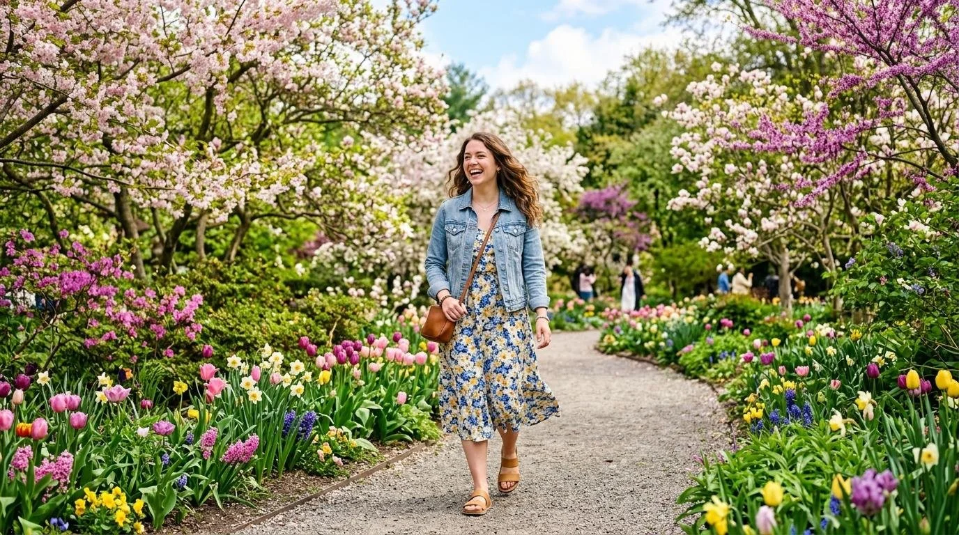 Lush greenery and vibrant flowers in May
