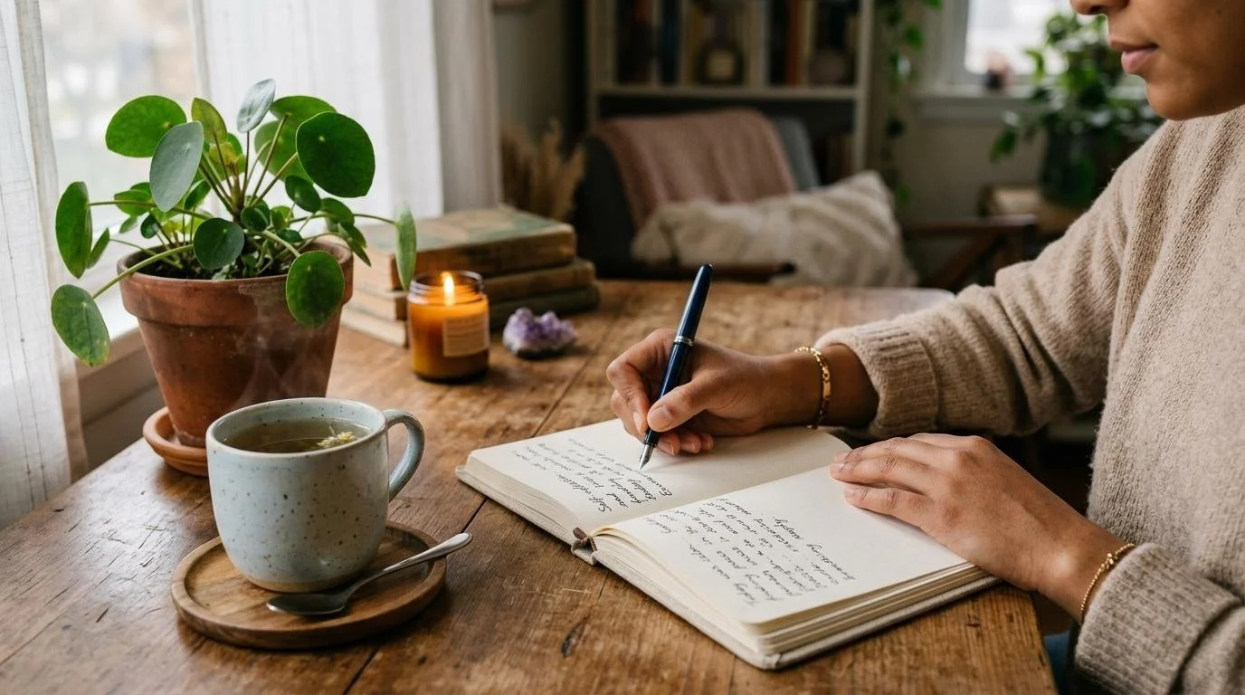 Person journaling in a cozy space