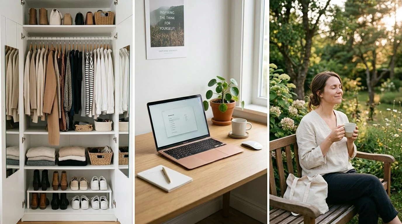 Woman organizing her minimalist wardrobe