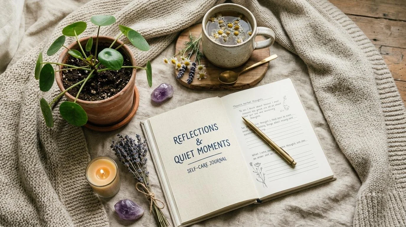 Woman practicing gentle self-care in a peaceful setting