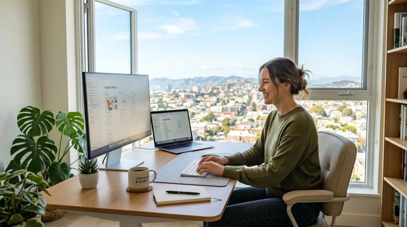 Organized digital workspace with laptop and smartphone