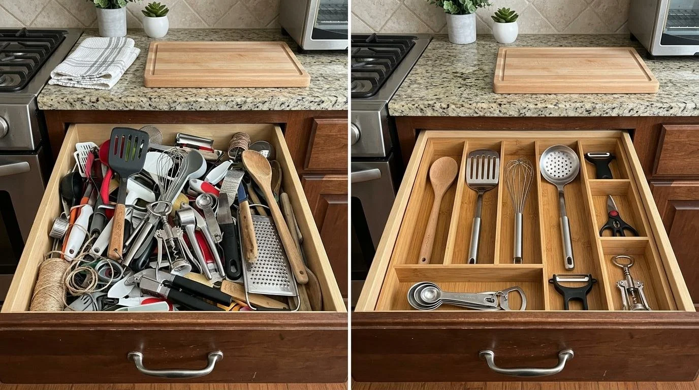 Organized living space with decluttered items
