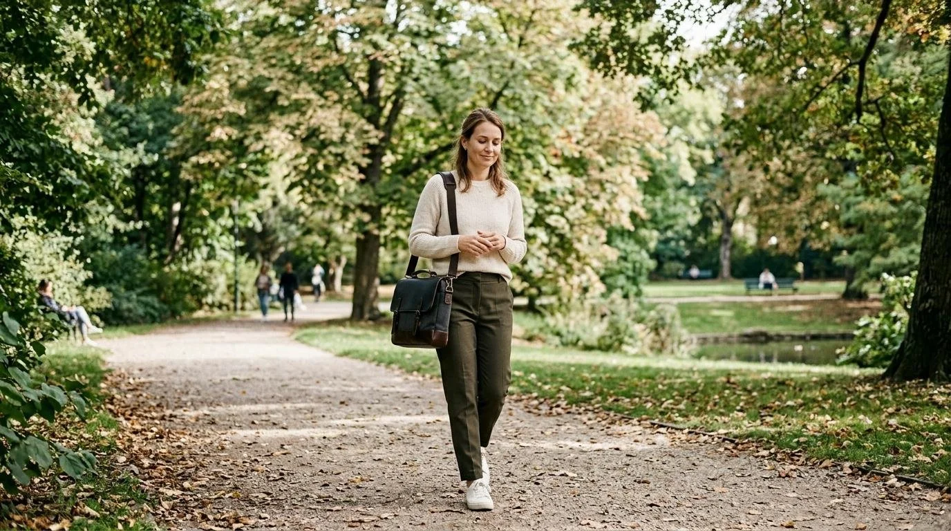 Woman practicing gentle productivity with calm morning routine
