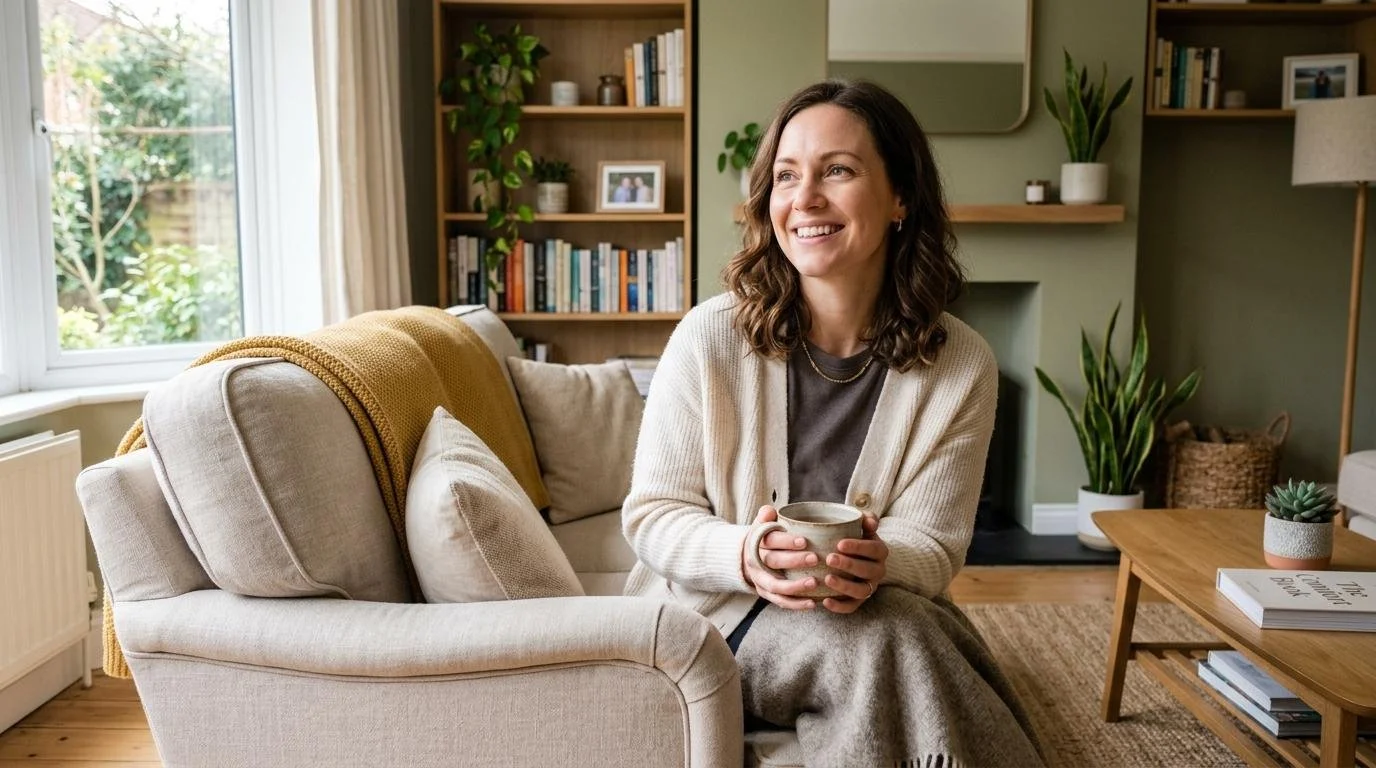 Woman enjoying a balanced minimal lifestyle