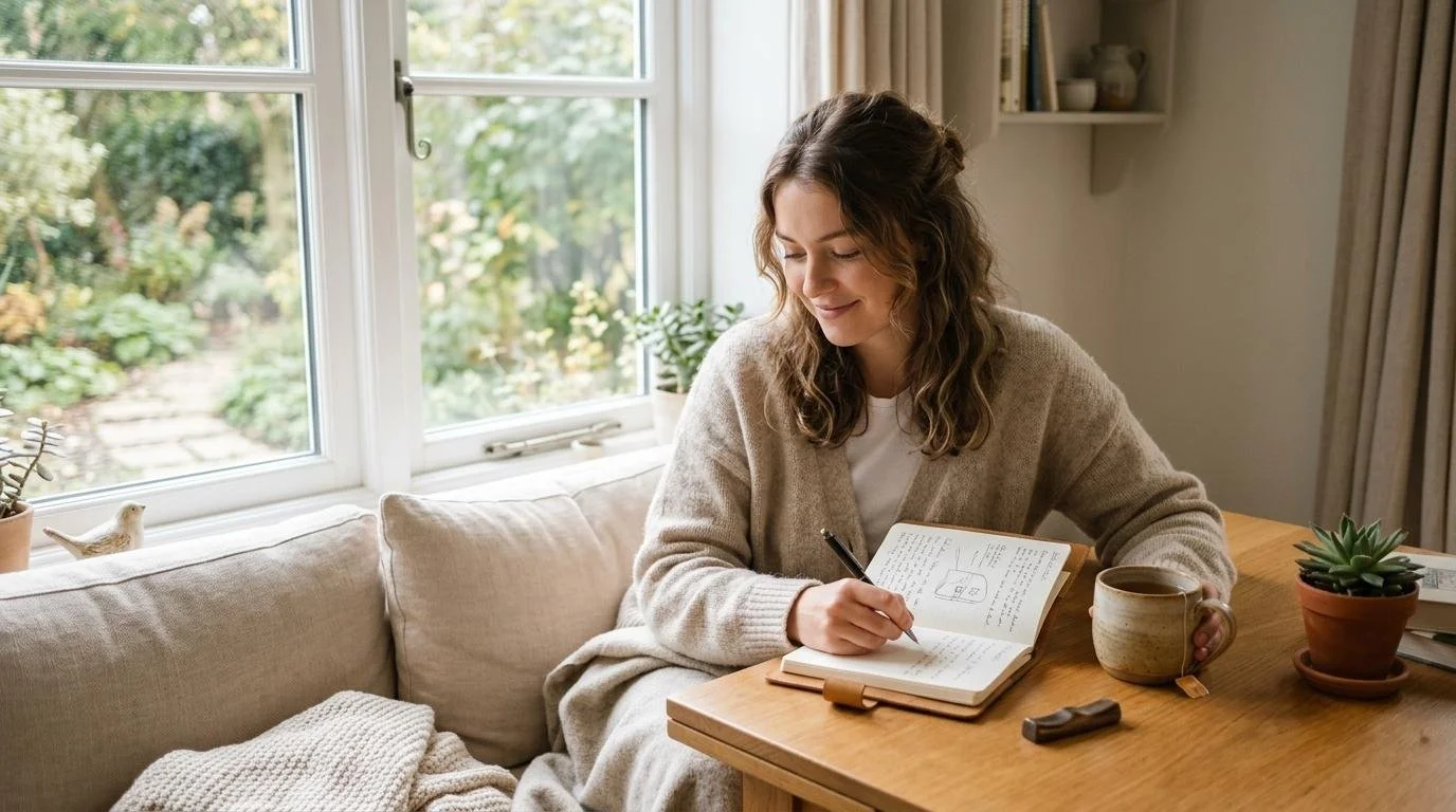 A peaceful morning ritual with tea and a journal