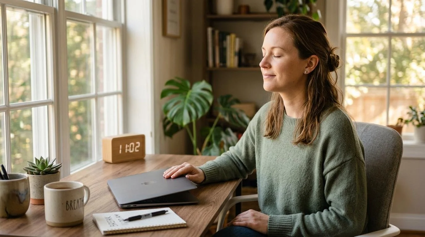 Woman gently planning her time blocks