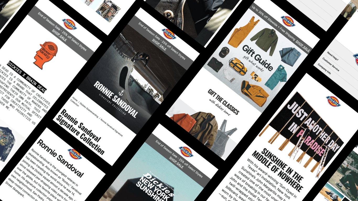 Dickies landing pages arranged as mosaic tiles