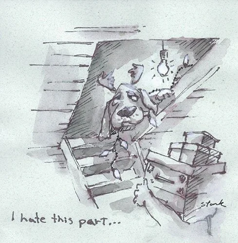 Christmas Blues cartoon. Pen and ink.