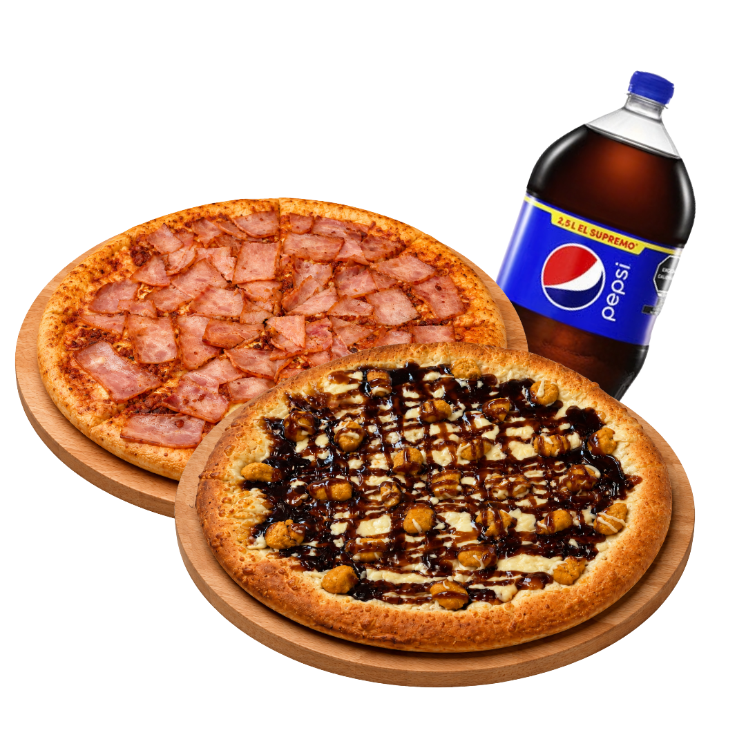 2 pizzas familiares y refresco pepsi 1.5 l