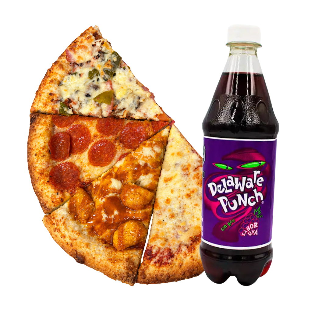 Rebanadas de pizza y refresco
