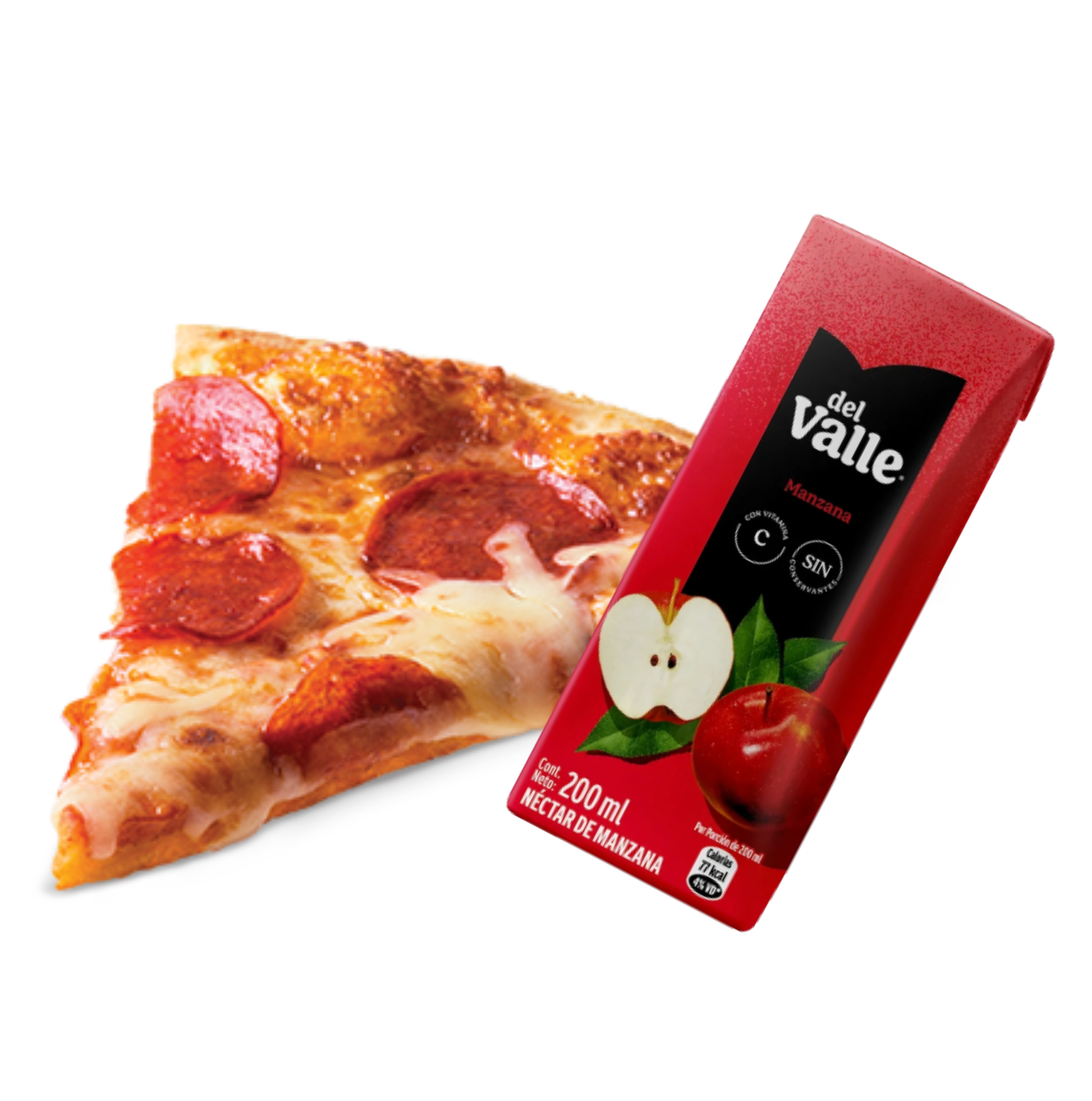 Rebanada de pizza y jugo