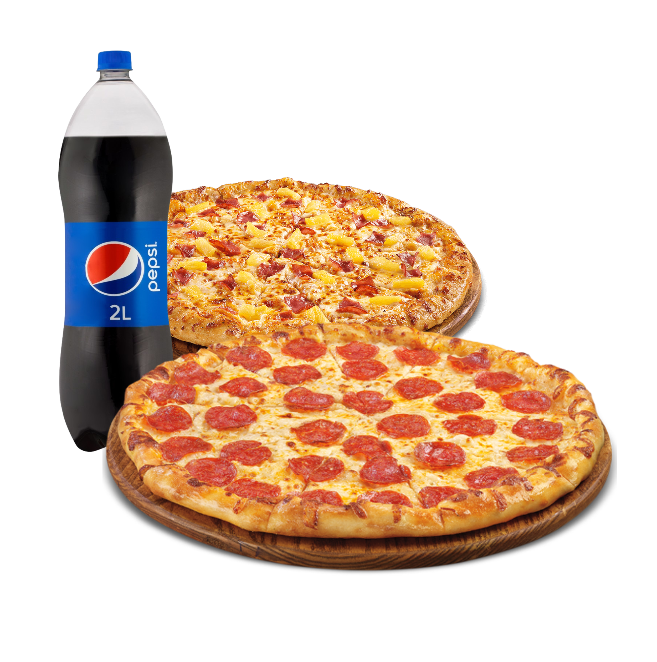 2 pizzas familiares y refresco pepsi 1.5 l