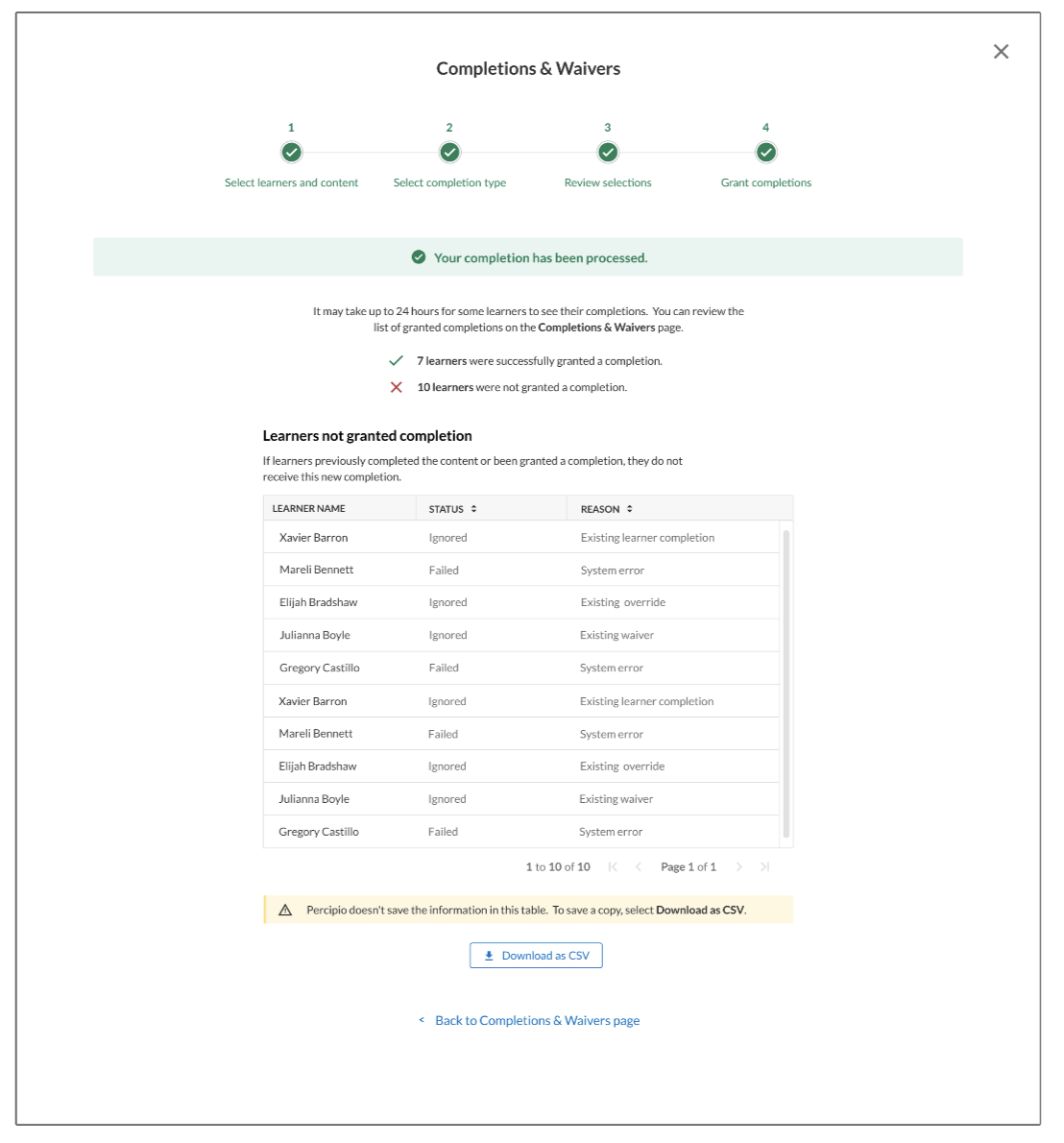  Completions & Waivers  Step 4: Grant completion