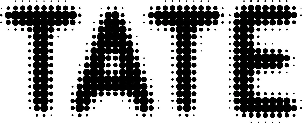 Text spelling out the word 'TAPE' in black dotted letters.