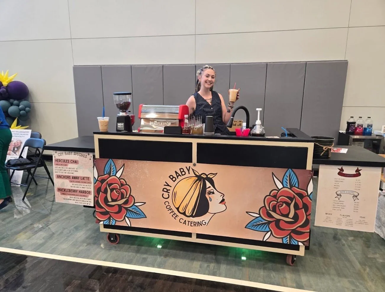 Cry Baby Coffee Catering Serving drinks at Mission 43 and VEA event in Boise, Idaho.