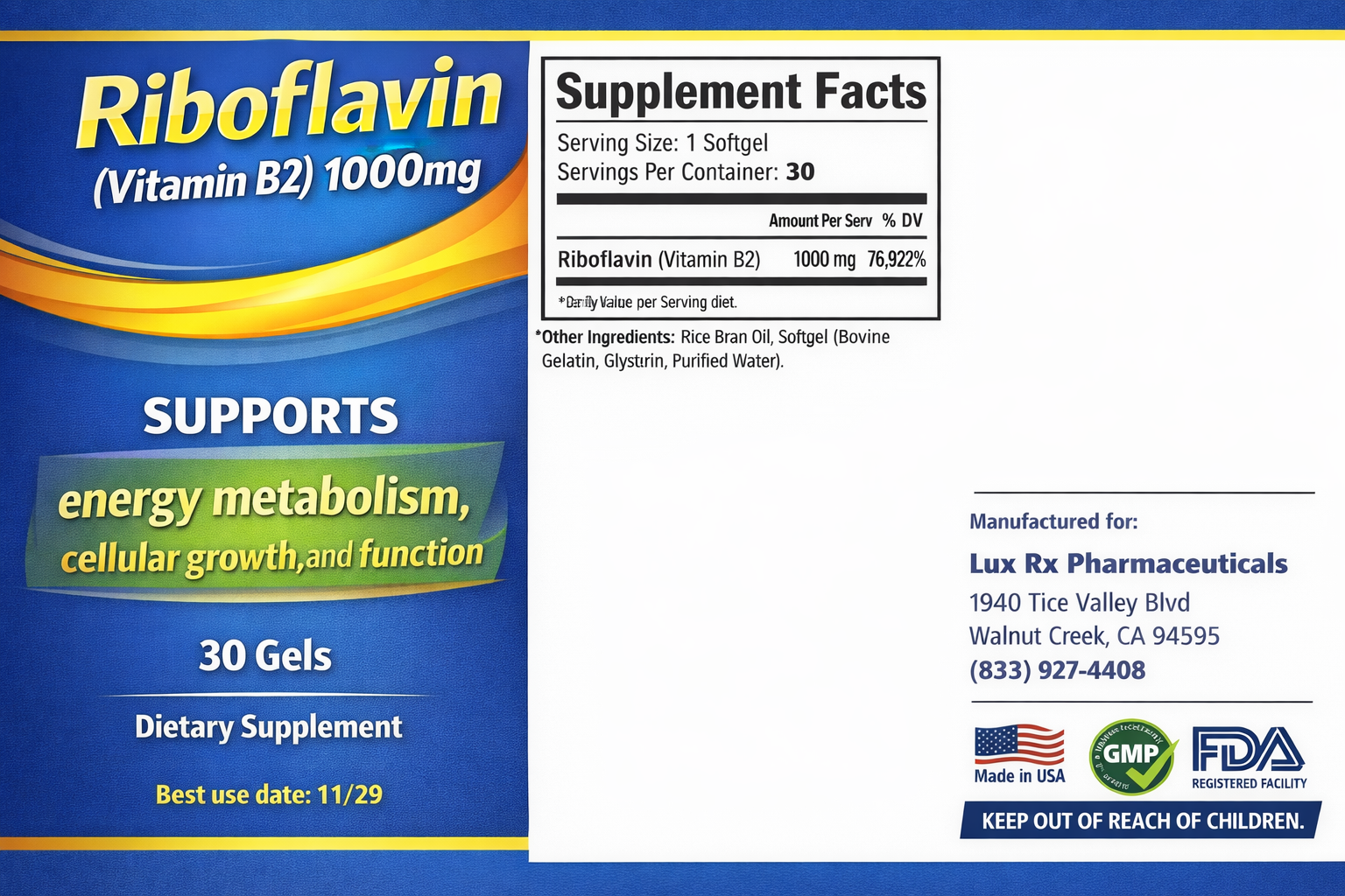 Riboflavin (Vitamin B2) Soft Gels