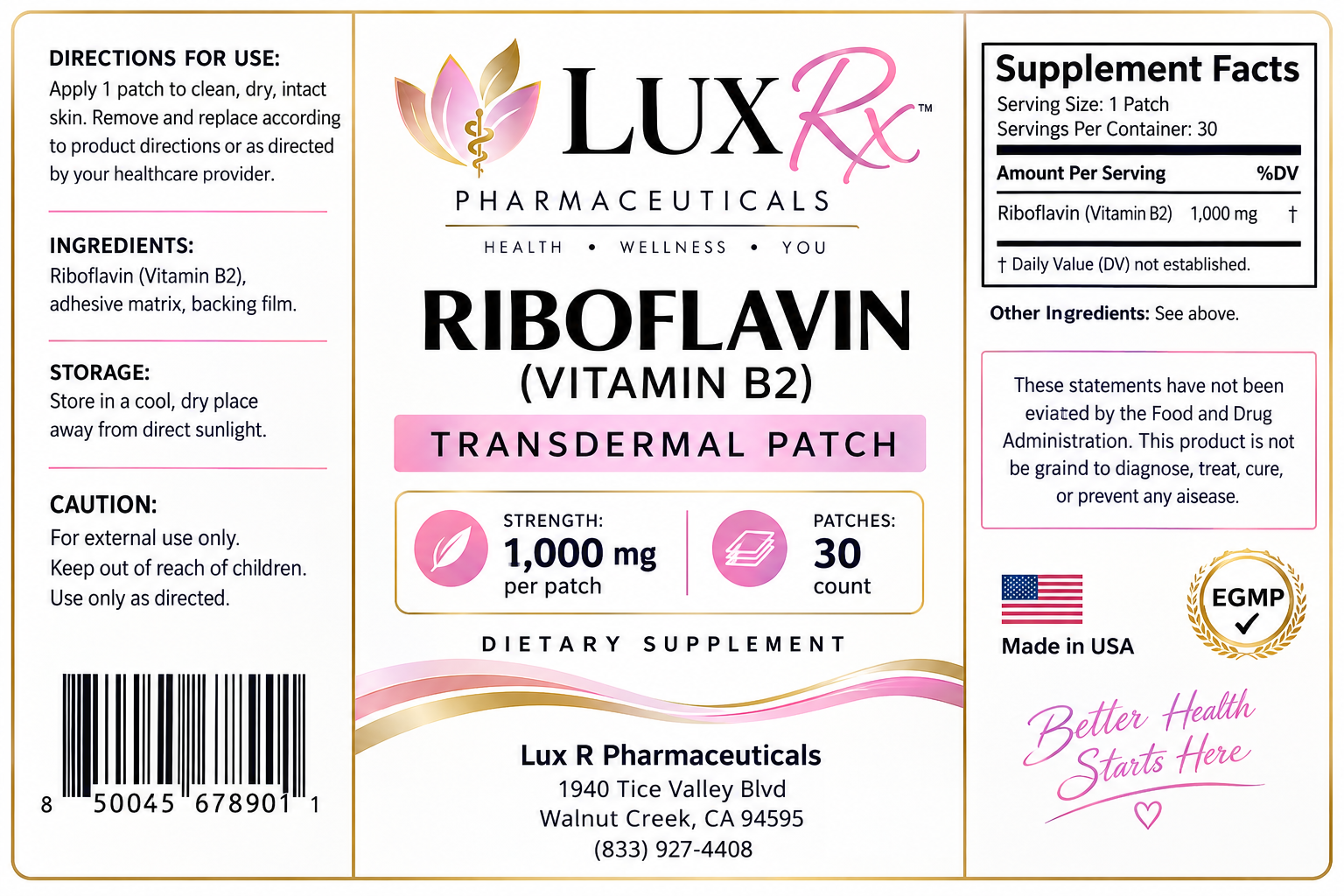 Riboflavin (Vitamin B2) Patches