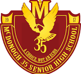 McDonough 35 Senior High School emblem with a large eagle, the number 35, and the year 1917.