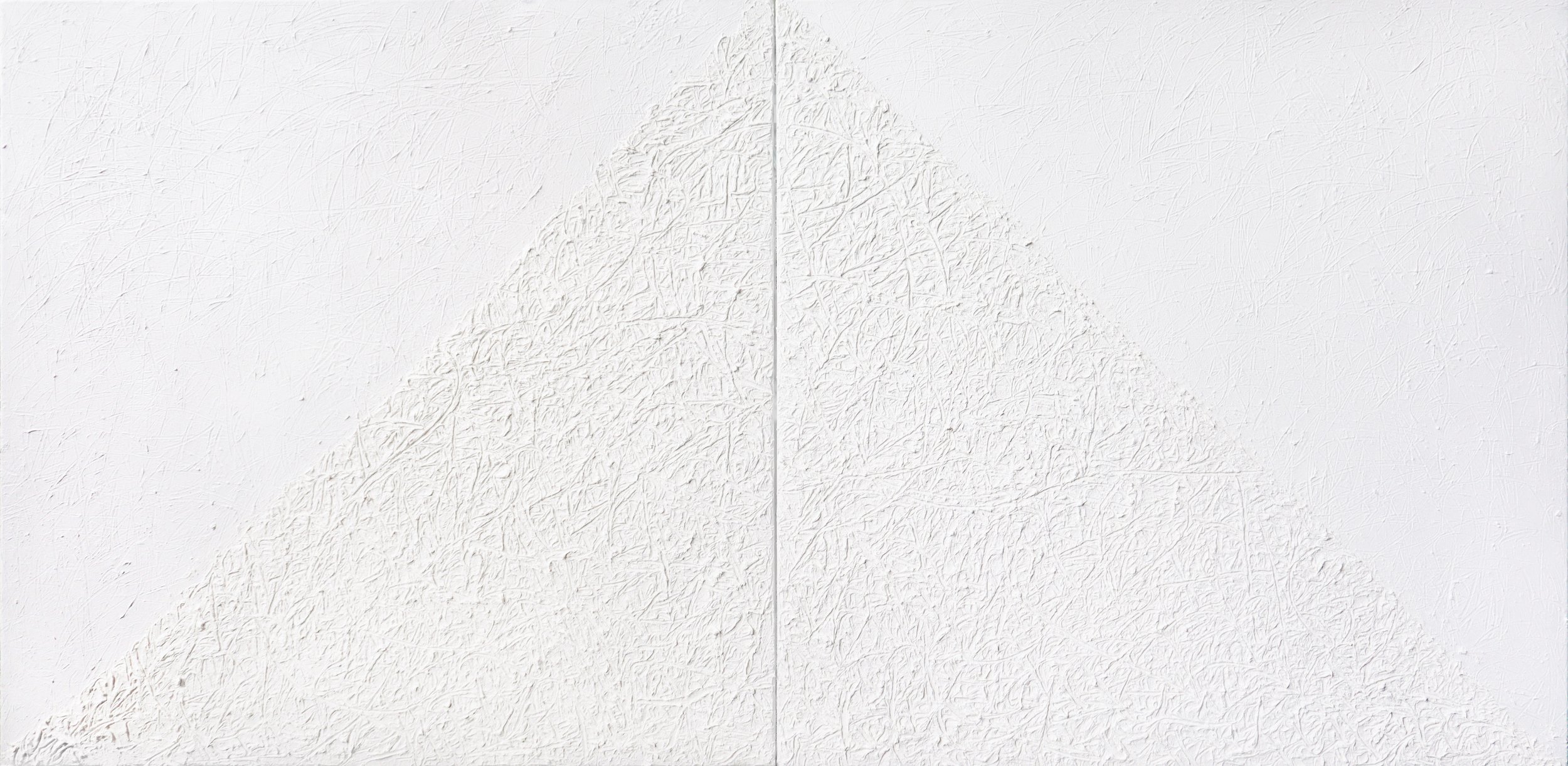 White textured wall with a subtle outline of a mountain or large hill formed by rough, irregular lines.