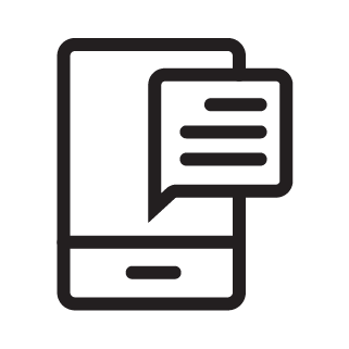 Icon of a smartphone with a chat bubble on the screen.