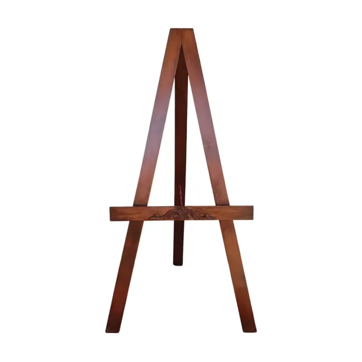 Wooden easel against a white background.