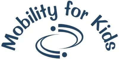 Logo with the text 'Mobility for Kids' curved around abstract circular design.