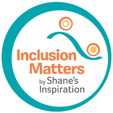 Logo for Inclusion Matters by Shane's Inspiration, featuring interconnected circles and a curved line within a circular border