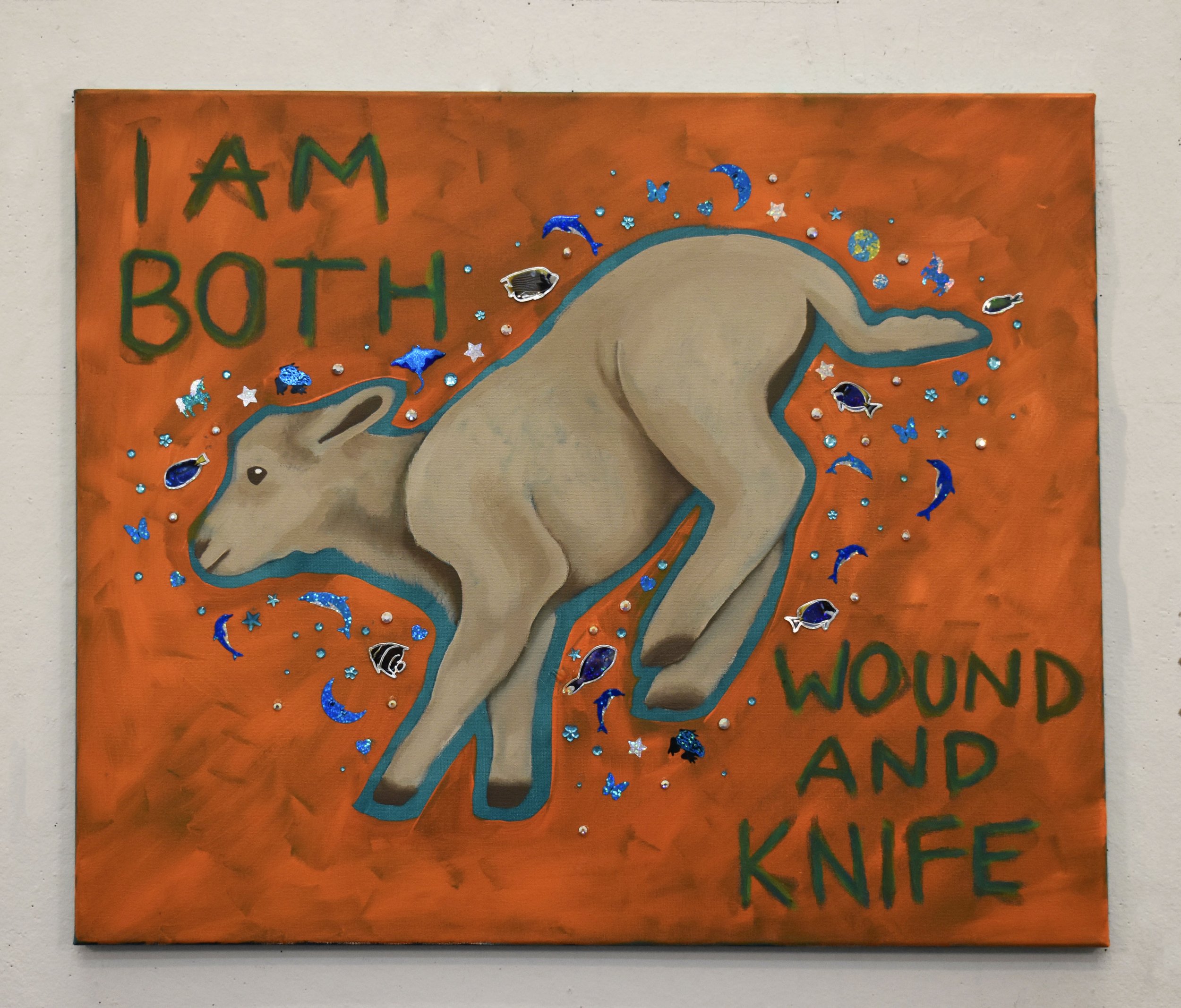 "I Am Both Wound And Knife" 24x20 2025

Oil, Oil Pastel, & Applique