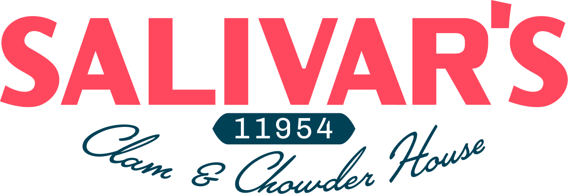 Logo for Salvars Clam & Chowder House, featuring large pink text 'SALVAR'S', with smaller blue text '11954' and elegant blue cursive text 'Clam & Chouder House'.